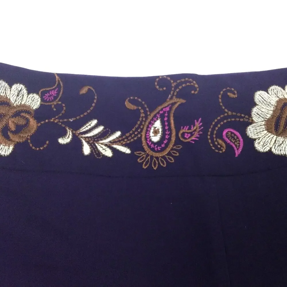 Worthington Women's Stretch Floral Embroidered Waist Purple Straight Leg Size 10